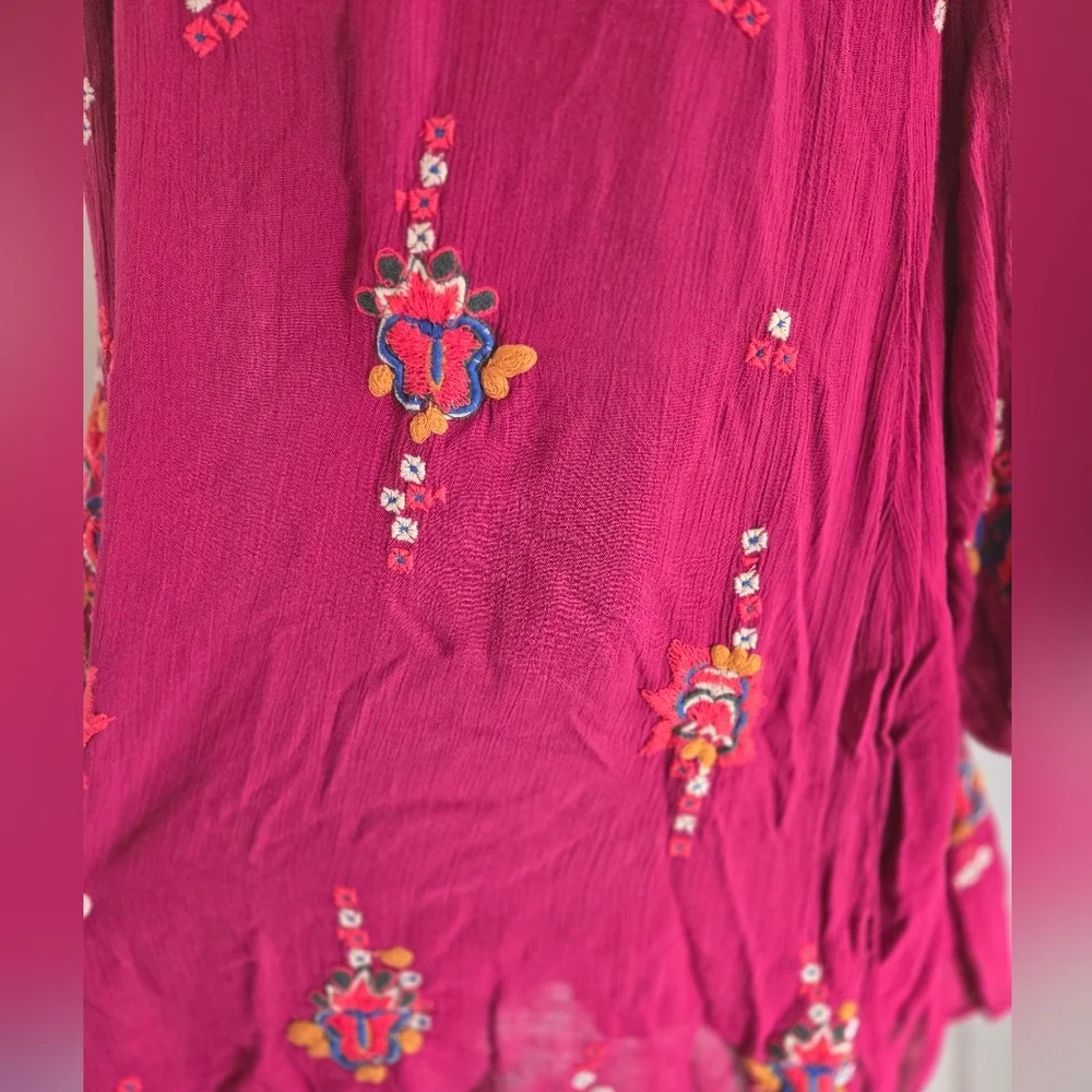 Free People Magenta Embroidered Long Sleeve Mini Semi Backless Dress - Picture 4 of 11